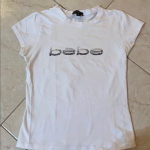 Bebe white t shirt with rhinestones